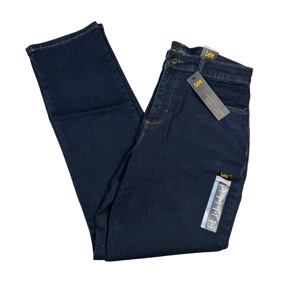 Lee Relaxed Fit Straight Leg Jeans Womens 8 30x29 Short Dark Wash Slimming NWT